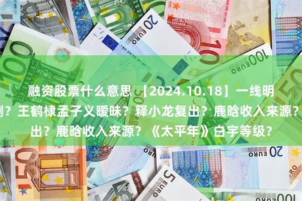 融资股票什么意思 【2024.10.18】一线明星为啥总要转型演正剧？王鹤棣孟子义暧昧？释小龙复出？鹿晗收入来源？《太平年》白宇等级？