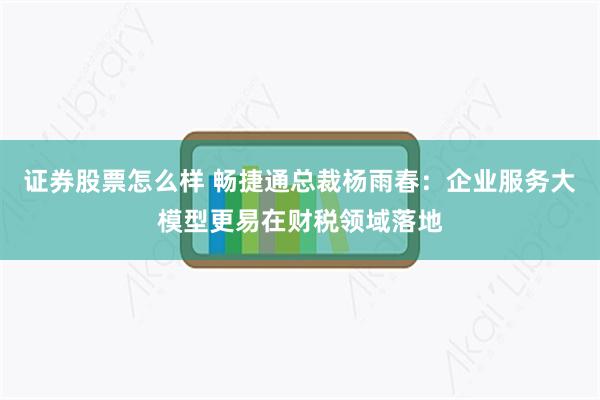 证券股票怎么样 畅捷通总裁杨雨春：企业服务大模型更易在财税领域落地